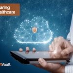 Medical Professional Holding a Tablet Below Cloud Graphic with Title "3 File Sharing Risks in Healthcare"